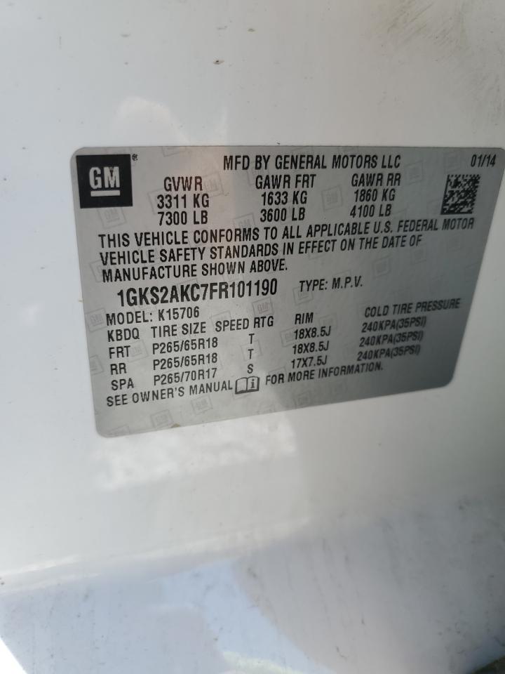 2015 GMC Yukon Sle VIN: 1GKS2AKC7FR101190 Lot: 69815965