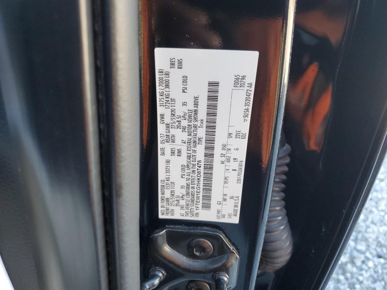 2017 Ford F150 Supercrew VIN: 1FTEW1EG1HKD87478 Lot: 69042875