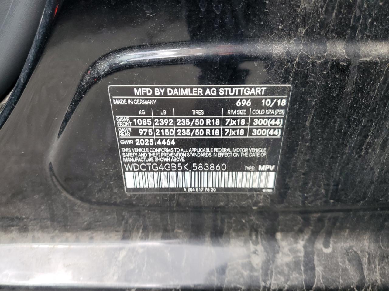2019 Mercedes-Benz Gla 250 4Matic VIN: WDCTG4GB5KJ583860 Lot: 70855835