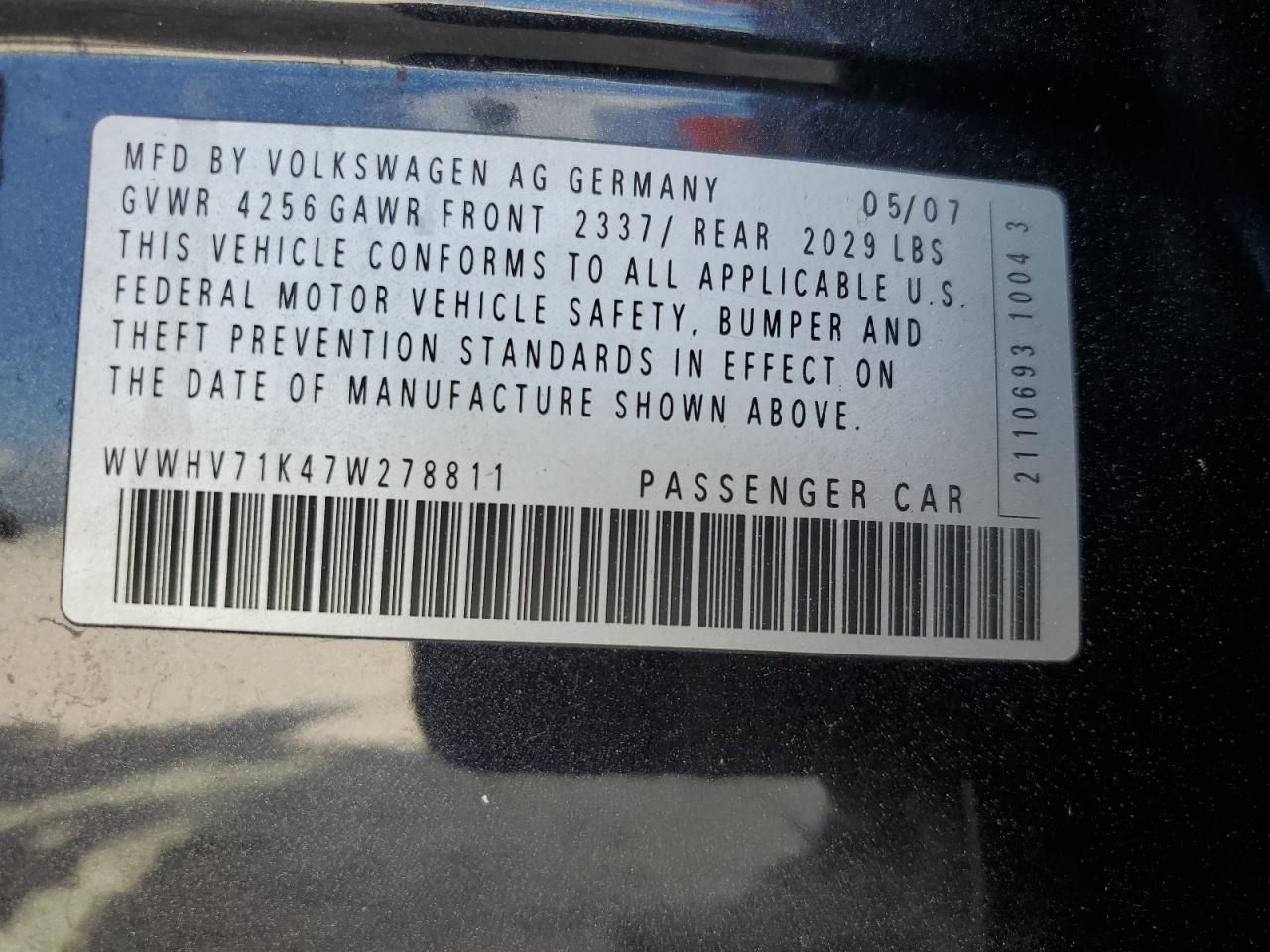 2007 Volkswagen New Gti VIN: WVWHV71K47W278811 Lot: 67414255