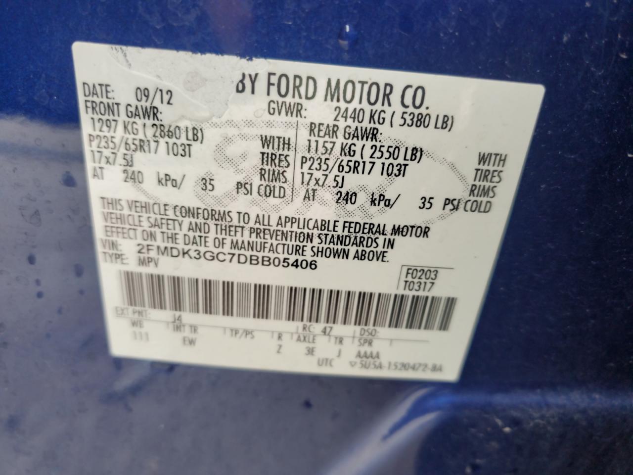 2013 Ford Edge Se VIN: 2FMDK3GC7DBB05406 Lot: 69471745