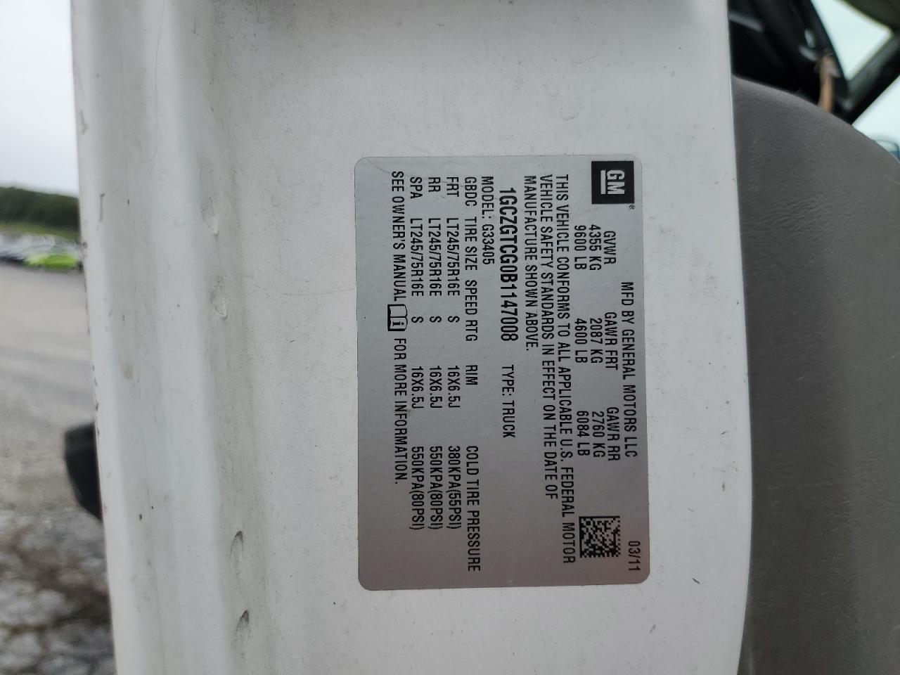 2011 Chevrolet Express G3500 VIN: 1GCZGTCG0B1147008 Lot: 68488785