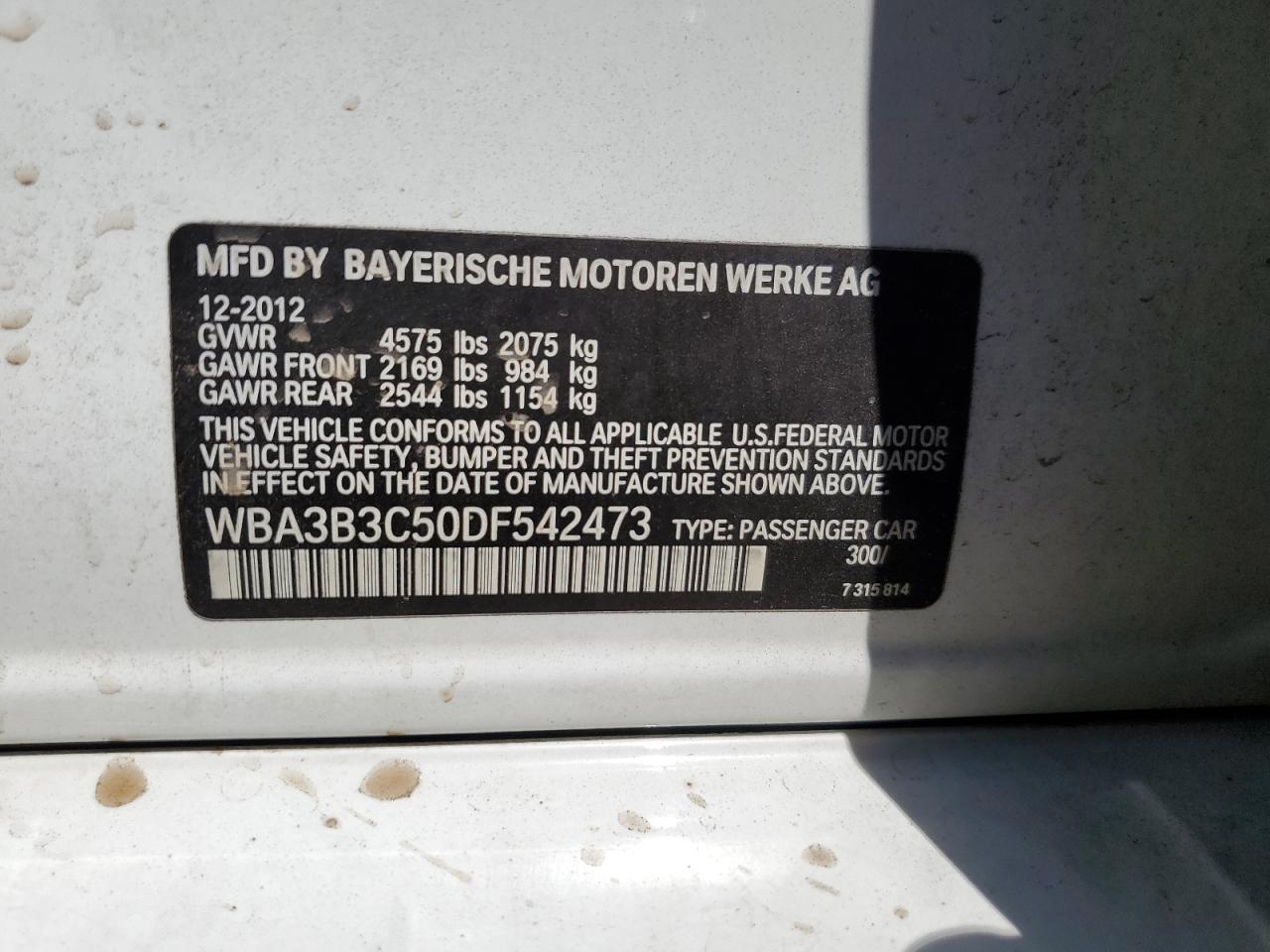 2013 BMW 328 Xi VIN: WBA3B3C50DF542473 Lot: 69501165