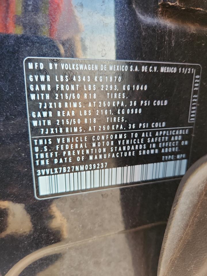 2022 Volkswagen Taos Se Iq Drive VIN: 3VVLX7B27NM039237 Lot: 70480115