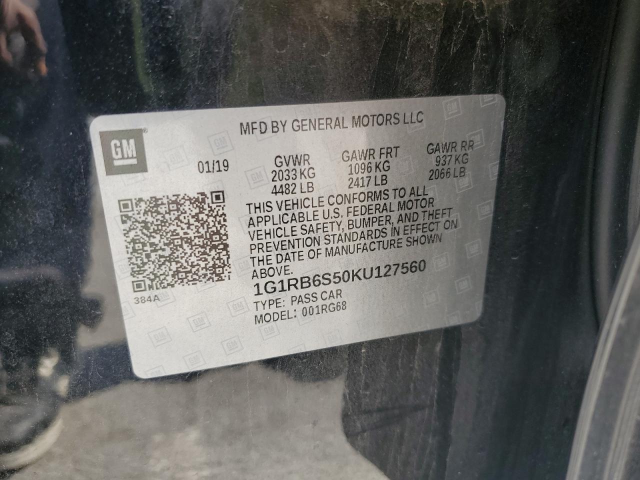 2019 Chevrolet Volt Premier VIN: 1G1RB6S50KU127560 Lot: 69249175