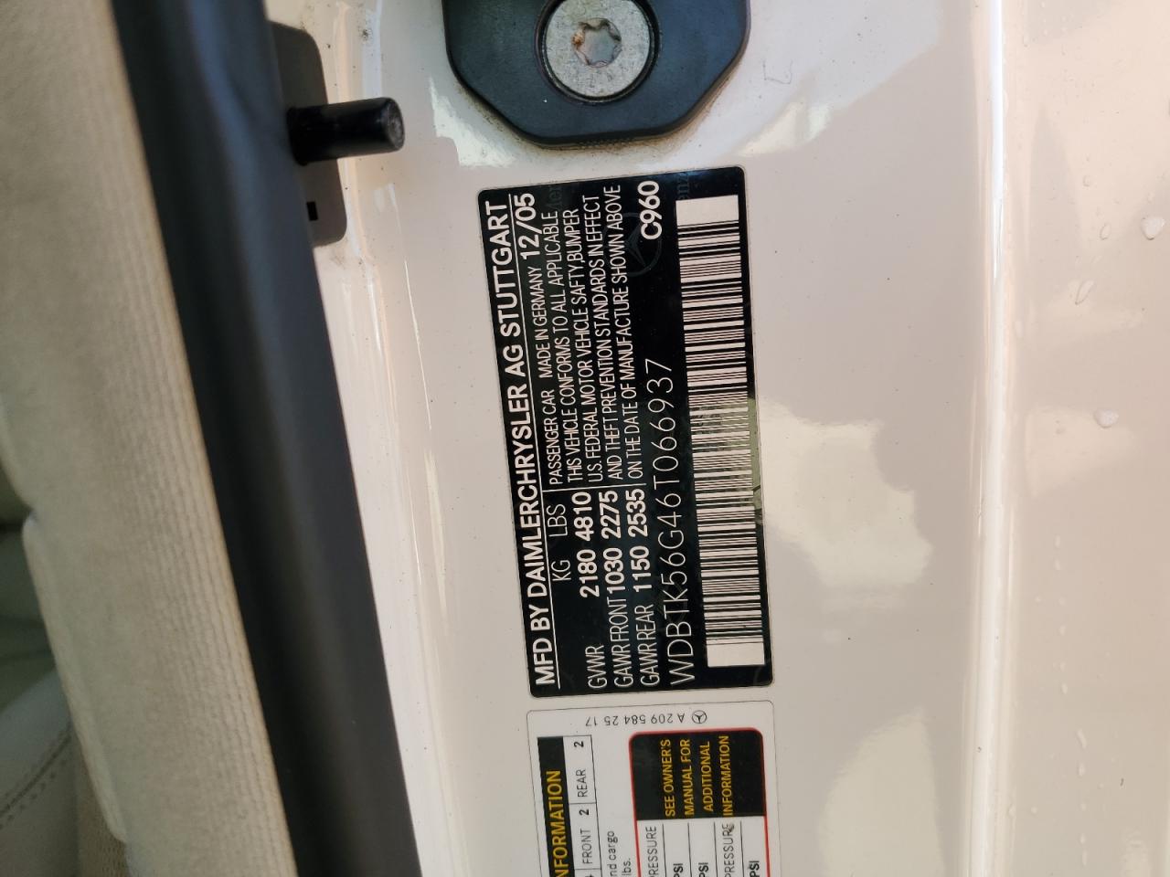 2006 Mercedes-Benz Clk 350 VIN: WDBTK56G46T066937 Lot: 70700245