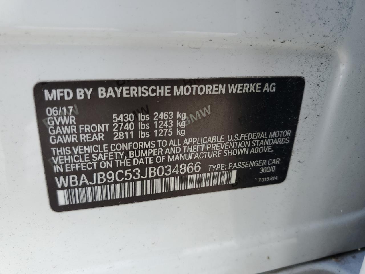 2018 BMW M550Xi VIN: WBAJB9C53JB034866 Lot: 68623265