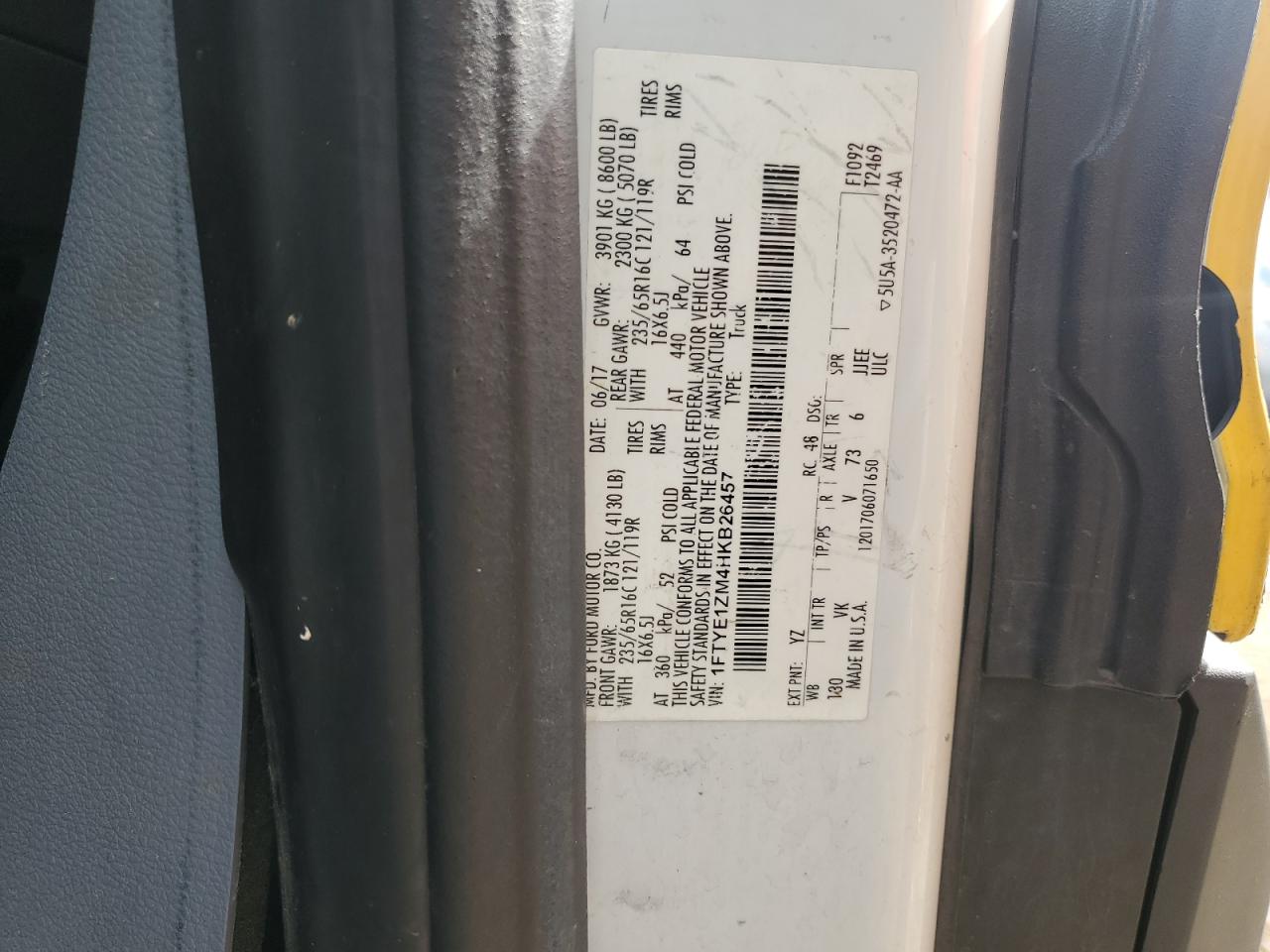 2017 Ford Transit Cab & Chassi VIN: 1FTYE1ZM4HKB26457 Lot: 69188225