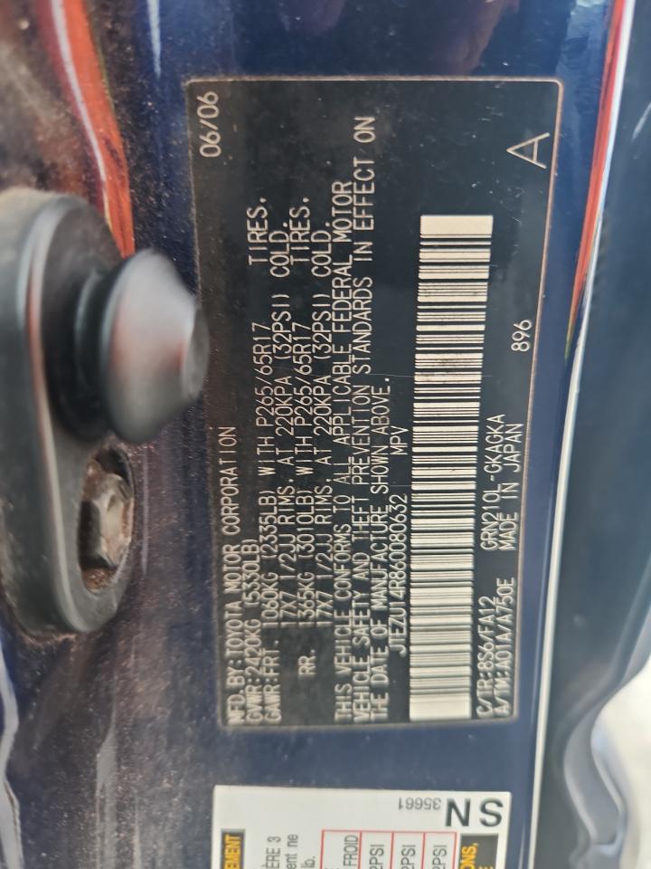 2006 Toyota 4Runner Sr5 VIN: JTEZU14R860080632 Lot: 69141105