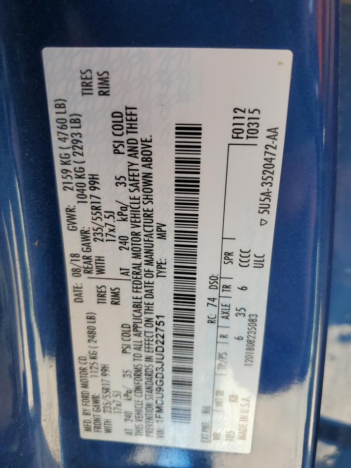 2018 Ford Escape Se VIN: 1FMCU9GD3JUD22751 Lot: 69666785