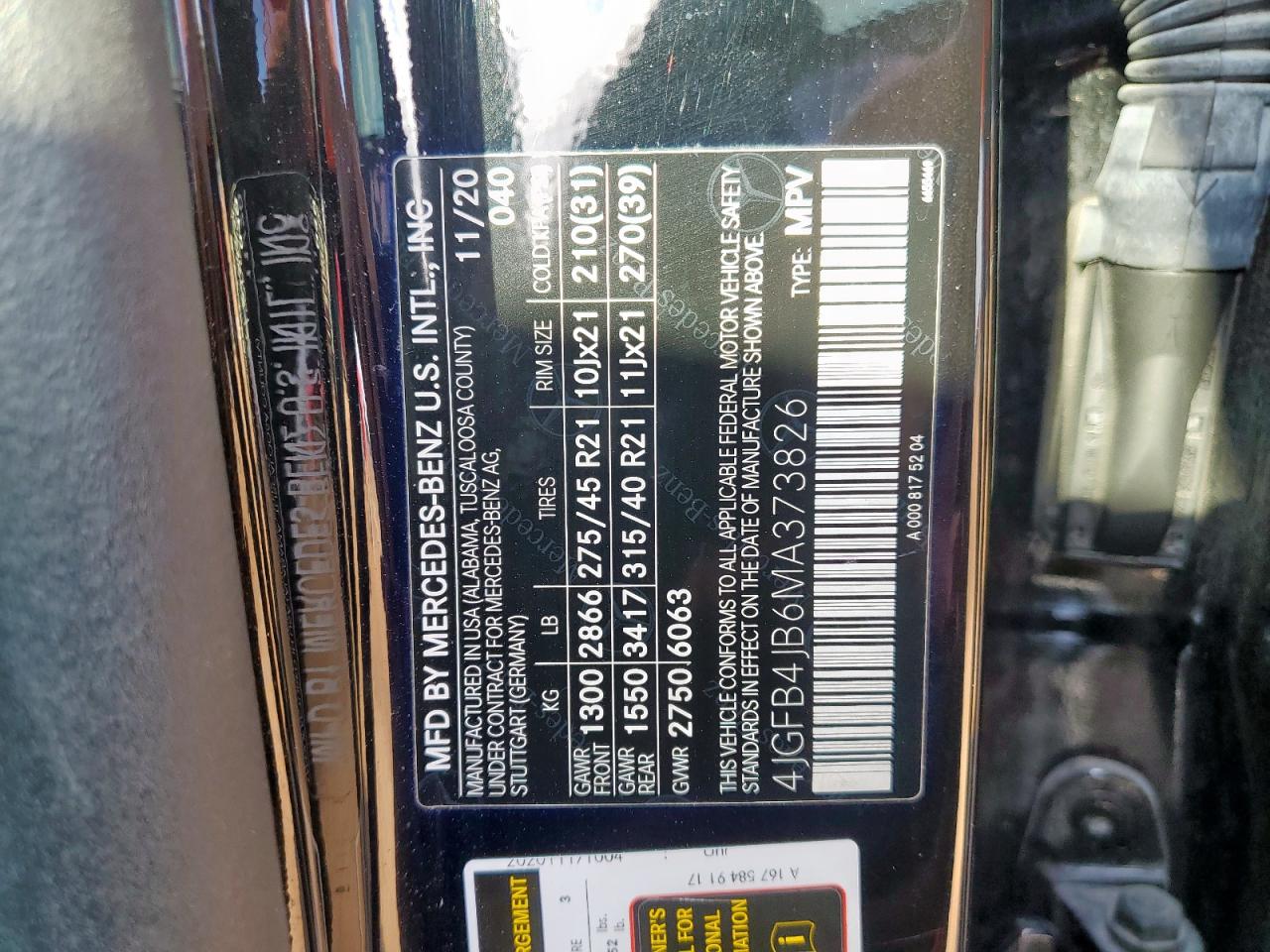 2021 Mercedes-Benz Gle 350 VIN: 4JGFB4JB6MA373826 Lot: 70776845