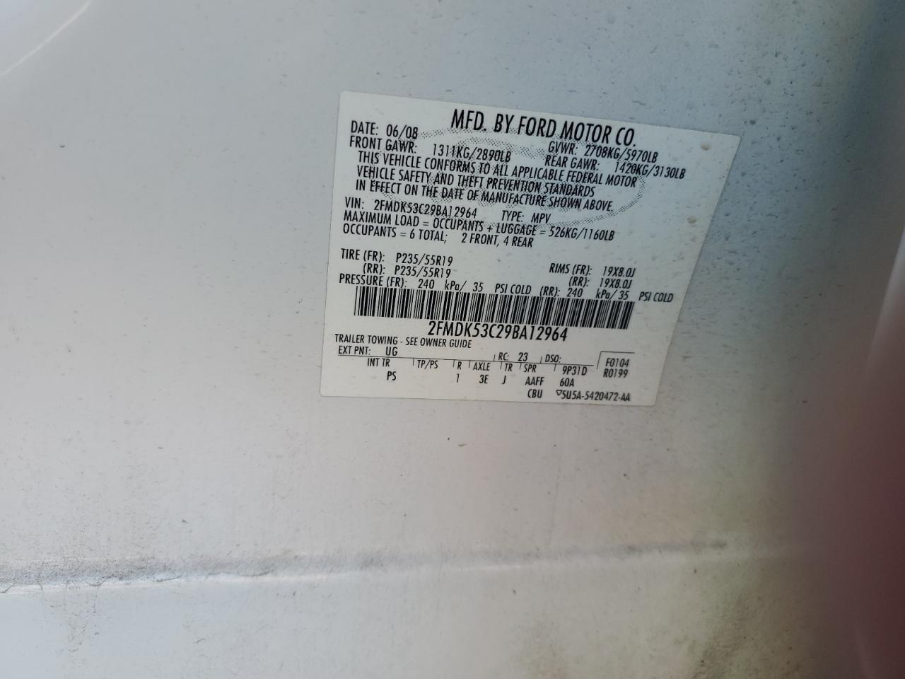 2009 Ford Flex Limited VIN: 2FMDK53C29BA12964 Lot: 70270795