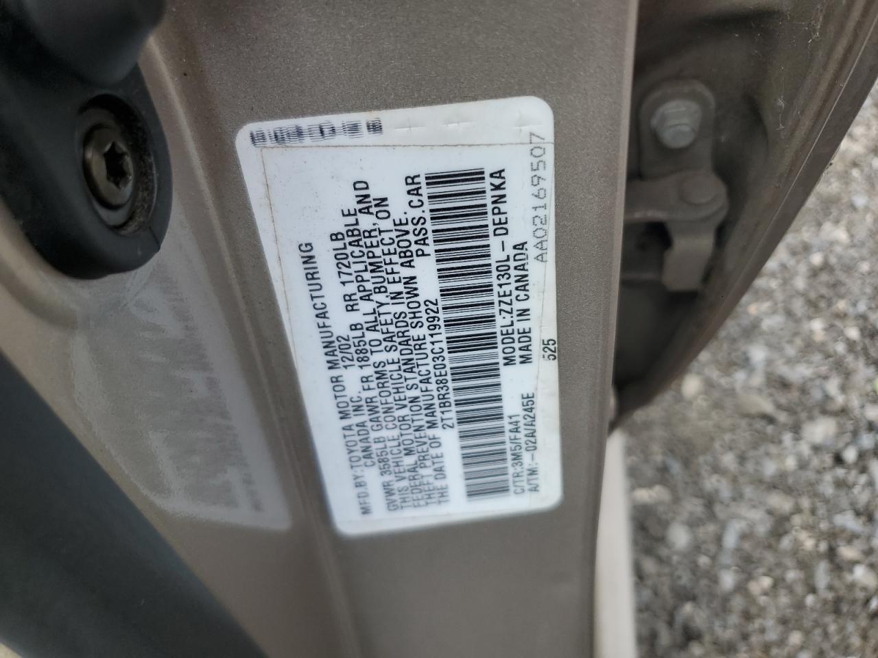 2003 Toyota Corolla Ce VIN: 2T1BR38E03C119922 Lot: 70856415