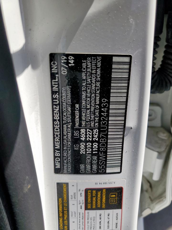 2020 Mercedes-Benz C 300 VIN: 55SWF8DB7LU324439 Lot: 69360605