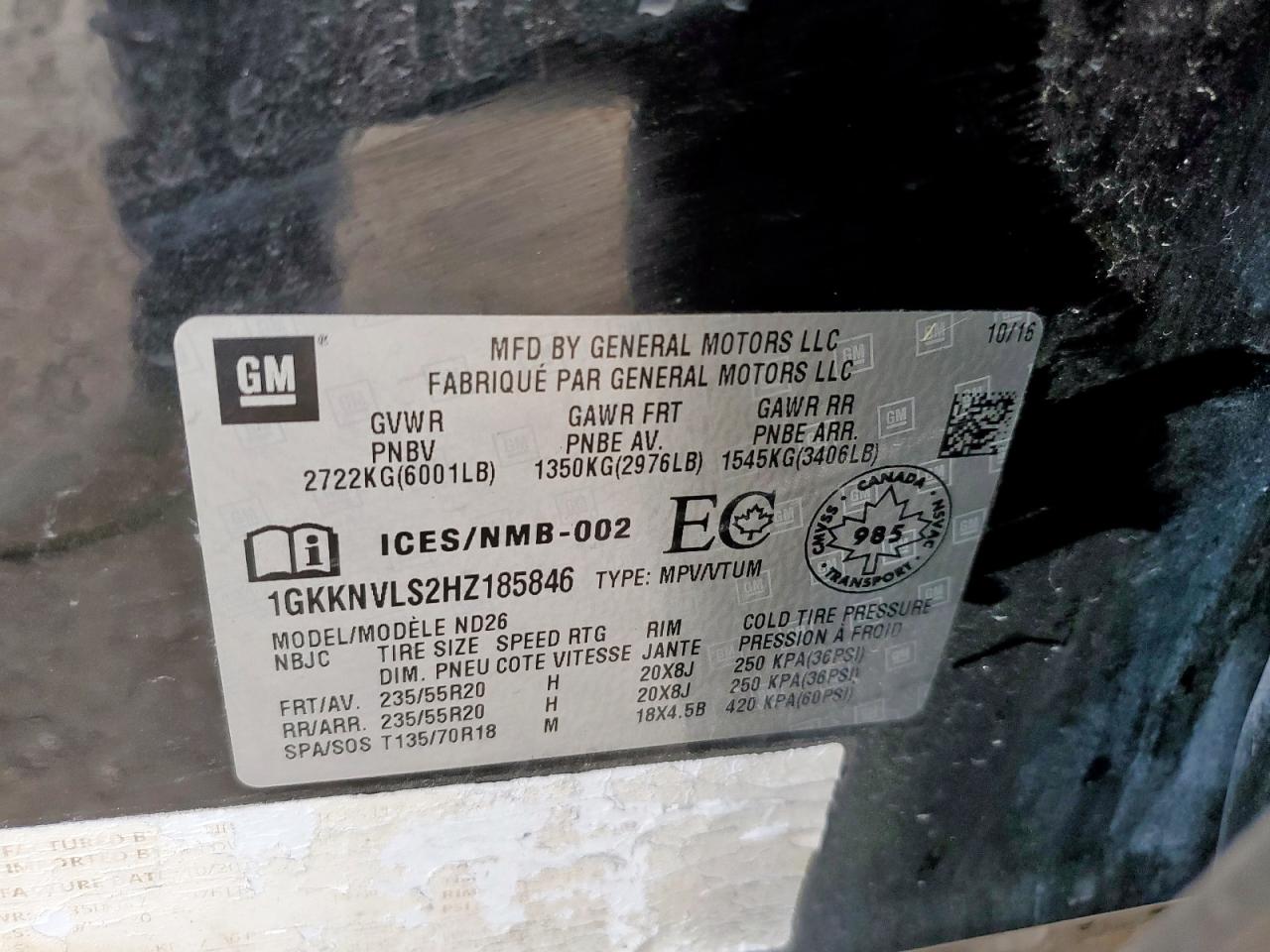 2017 GMC Acadia All Terrain VIN: 1GKKNVLS2HZ185846 Lot: 70776195