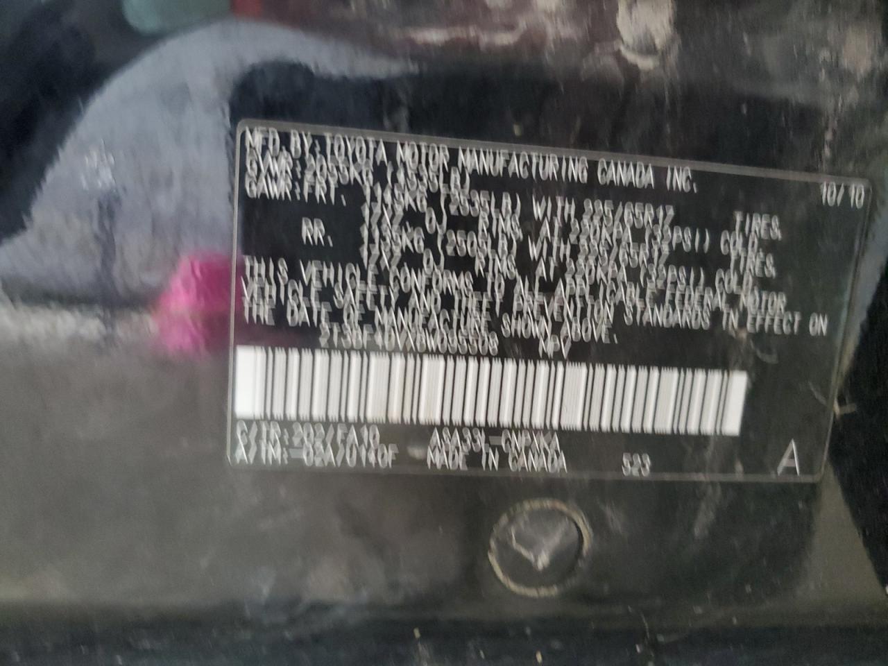 2011 Toyota Rav4 VIN: 2T3BF4DVXBW095508 Lot: 69273795