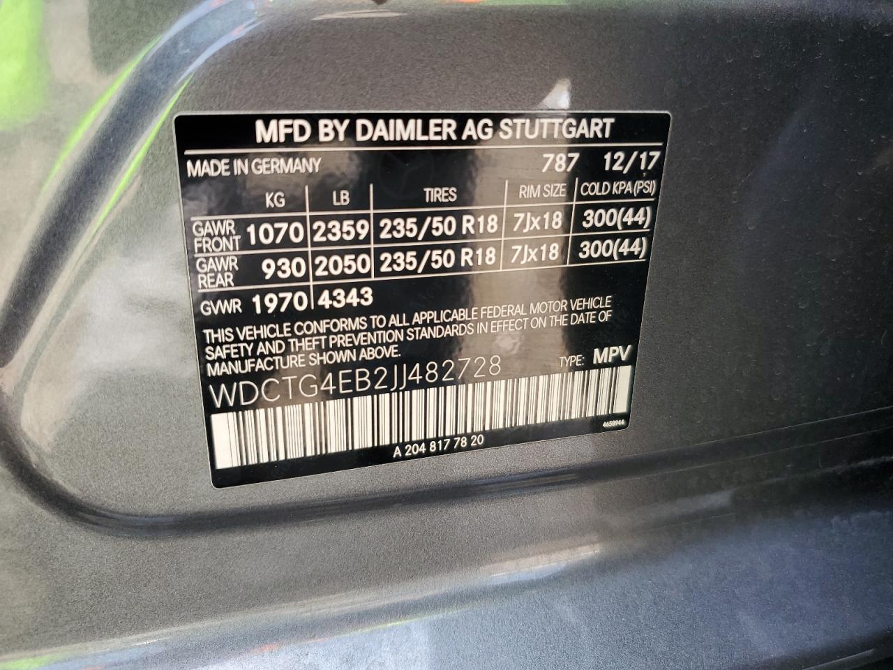 2018 Mercedes-Benz Gla 250 VIN: WDCTG4EB2JJ482728 Lot: 70430125