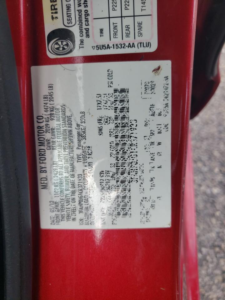 2012 Ford Fusion Sel VIN: 3FAHP0JG1CR371933 Lot: 69729265