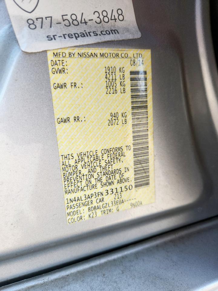 2015 Nissan Altima 2.5 VIN: 1N4AL3AP3FN331150 Lot: 69697875