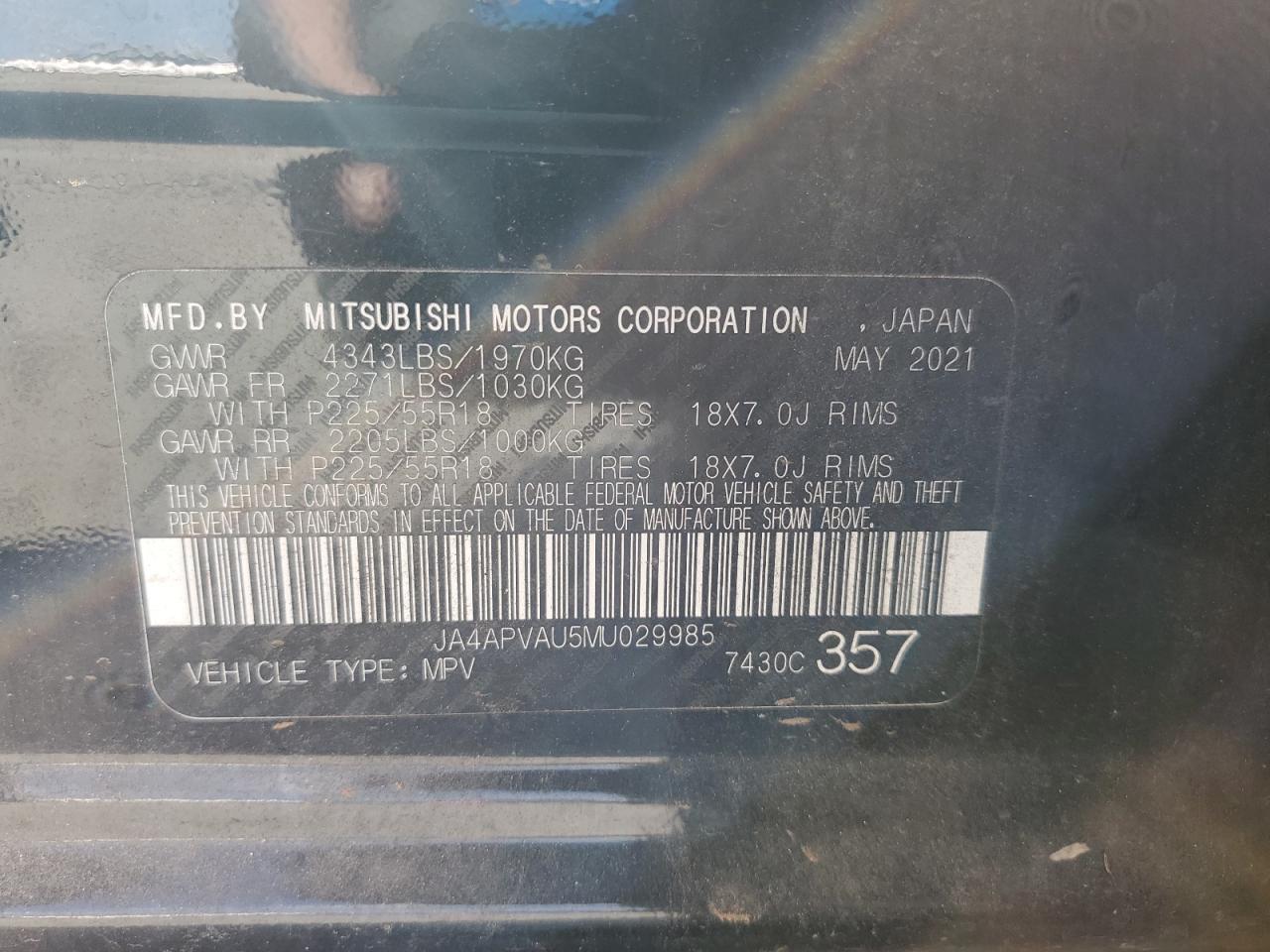 2021 Mitsubishi Outlander Sport Se VIN: JA4APVAU5MU029985 Lot: 70472385