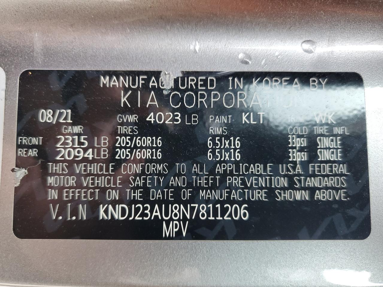 2022 Kia Soul Lx VIN: KNDJ23AU8N7811206 Lot: 71407925
