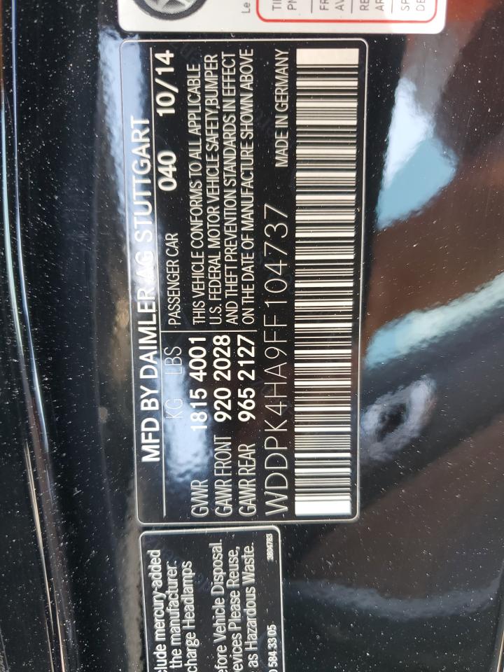2015 Mercedes-Benz Slk 250 VIN: WDDPK4HA9FF104737 Lot: 69103195