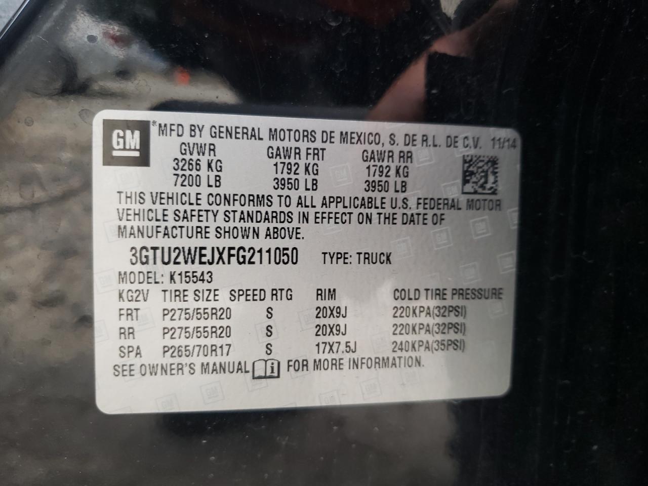 2015 GMC Sierra K1500 Denali VIN: 3GTU2WEJXFG211050 Lot: 67203255