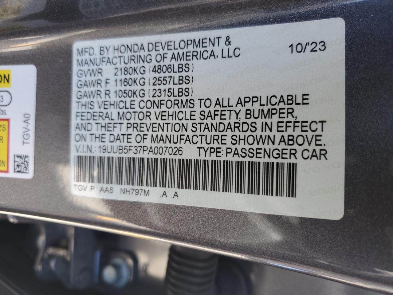 2023 Acura Tlx VIN: 19UUB5F37PA007026 Lot: 69157805