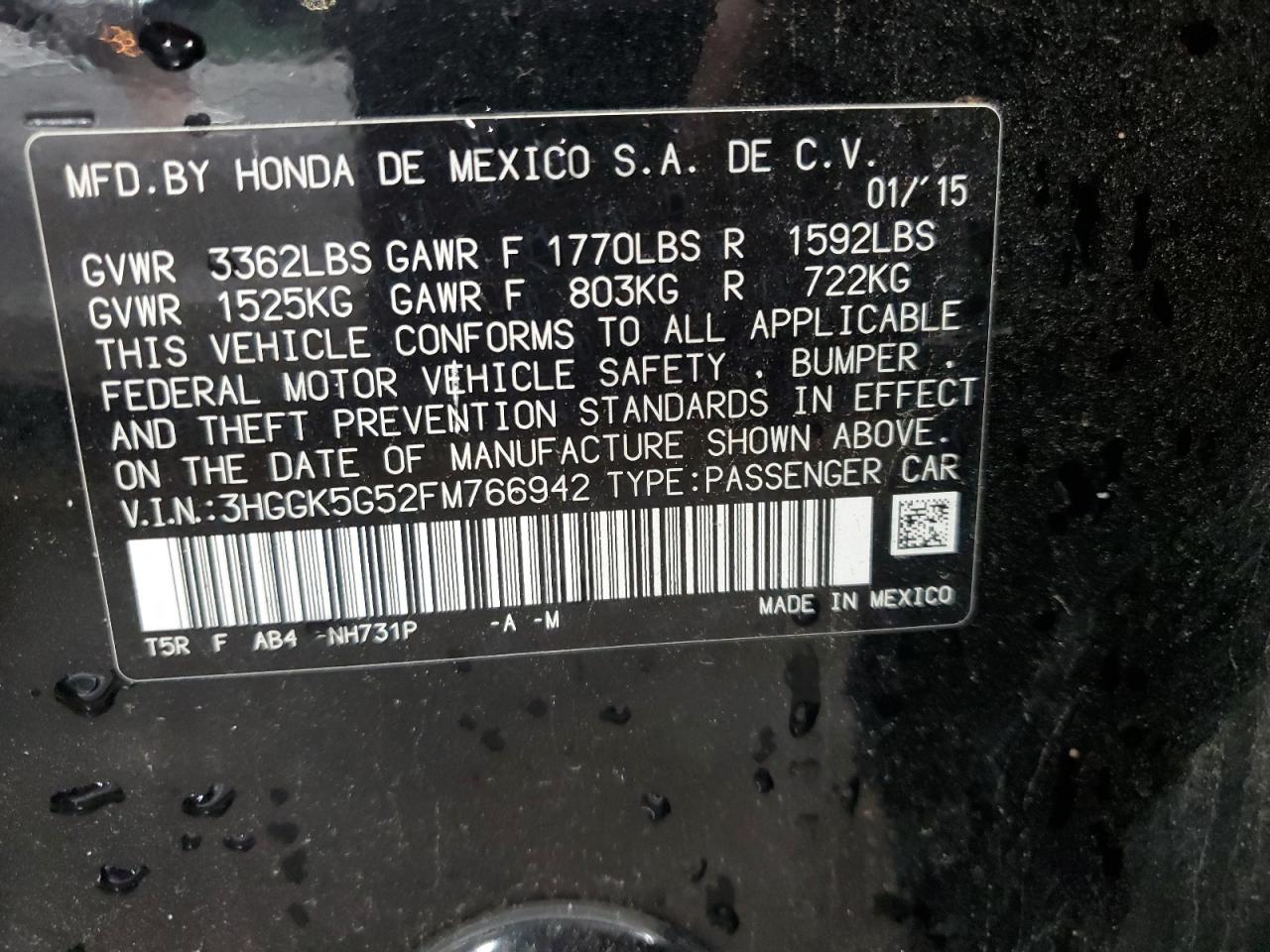 2015 Honda Fit Lx VIN: 3HGGK5G52FM766942 Lot: 68310415