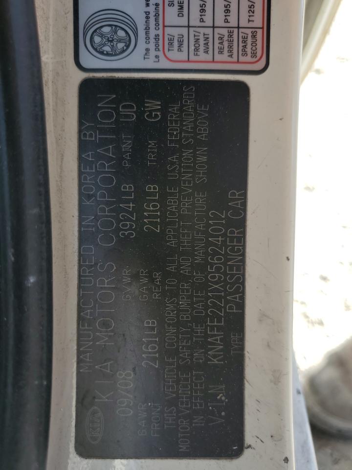 2009 Kia Spectra Ex VIN: KNAFE221X95624012 Lot: 68652485