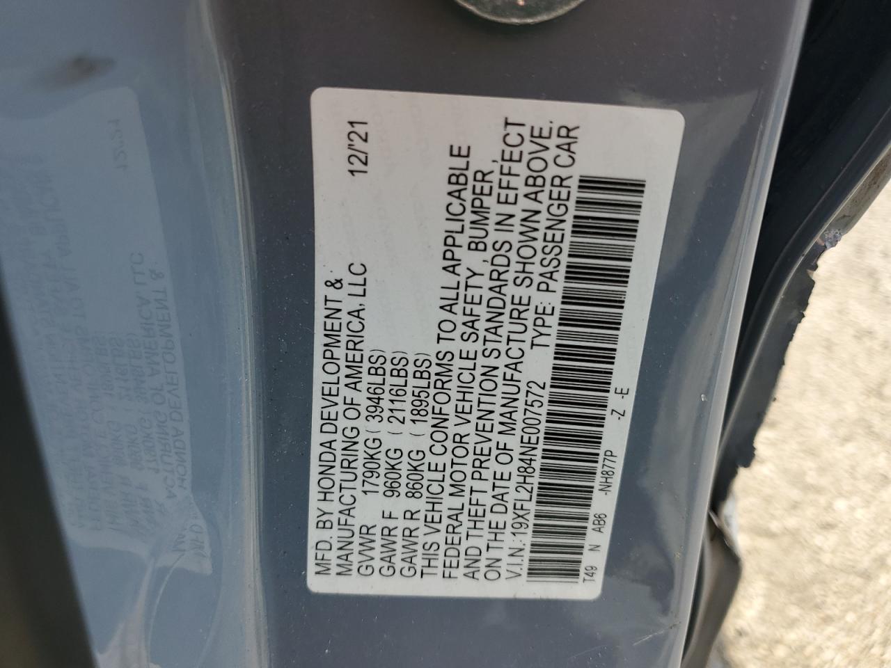 2022 Honda Civic Sport VIN: 19XFL2H84NE007572 Lot: 70269335