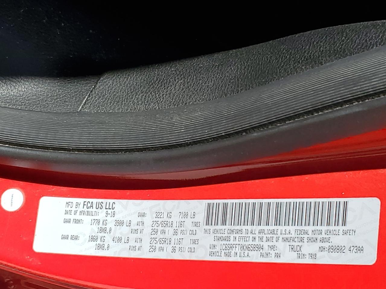 2019 Ram 1500 Big Horn/Lone Star VIN: 1C6SRFFT0KN658904 Lot: 69239165