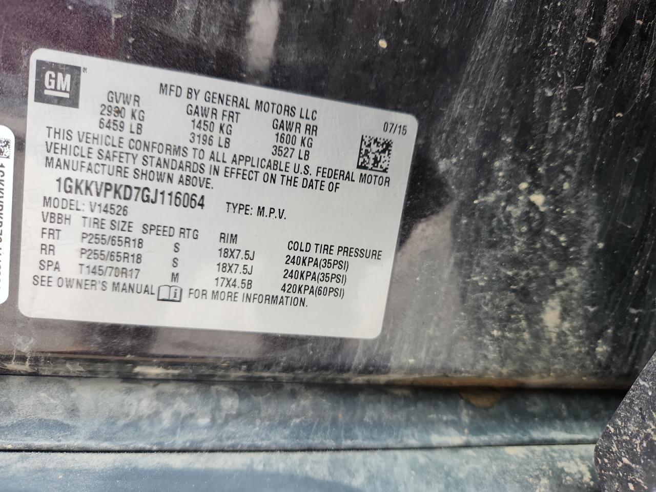 2016 GMC Acadia Sle VIN: 1GKKVPKD7GJ116064 Lot: 67380255