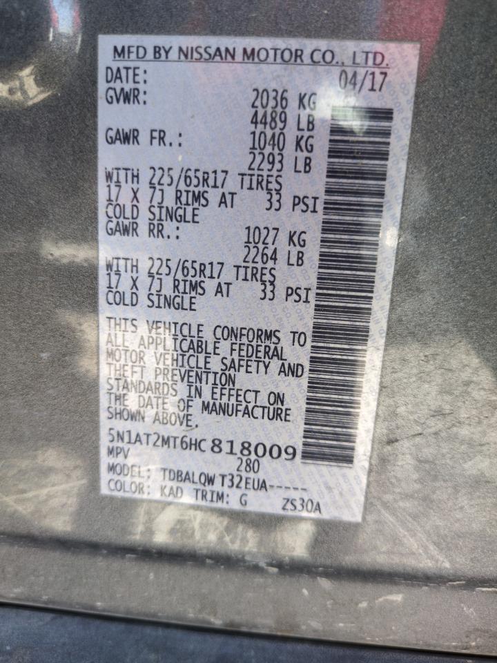 5N1AT2MT6HC818009 2017 Nissan Rogue S