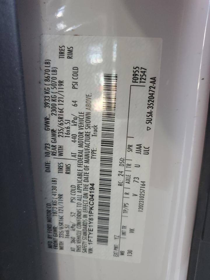 2023 Ford Transit T-150 VIN: 1FTYE1Y81PKC04194 Lot: 67395685