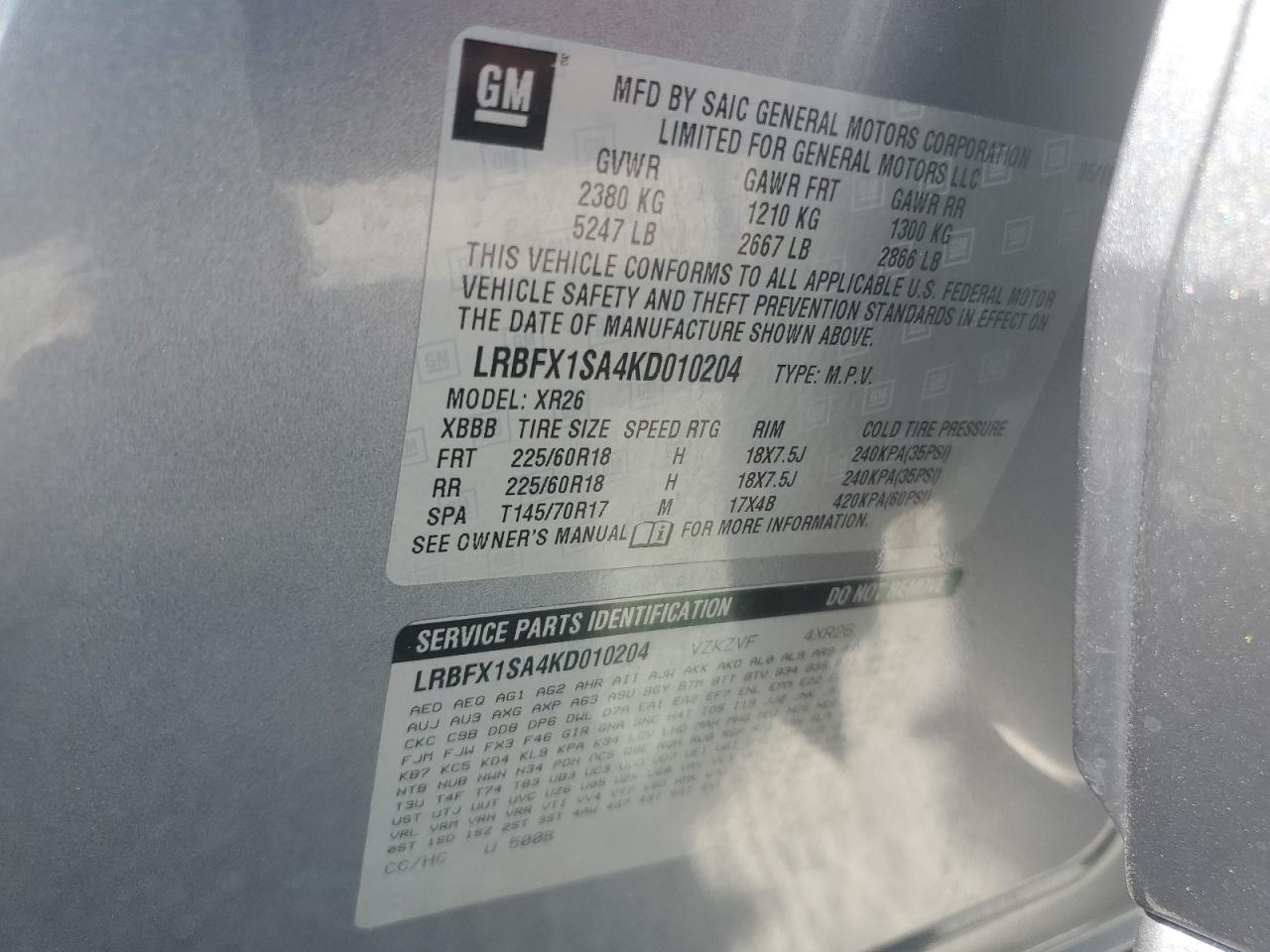 2019 Buick Envision Preferred VIN: LRBFX1SA4KD010204 Lot: 70187095