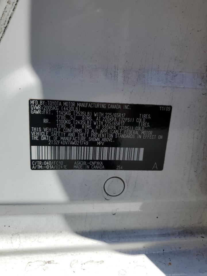 2010 Toyota Rav4 VIN: 2T3ZF4DV7AW021749 Lot: 69996245