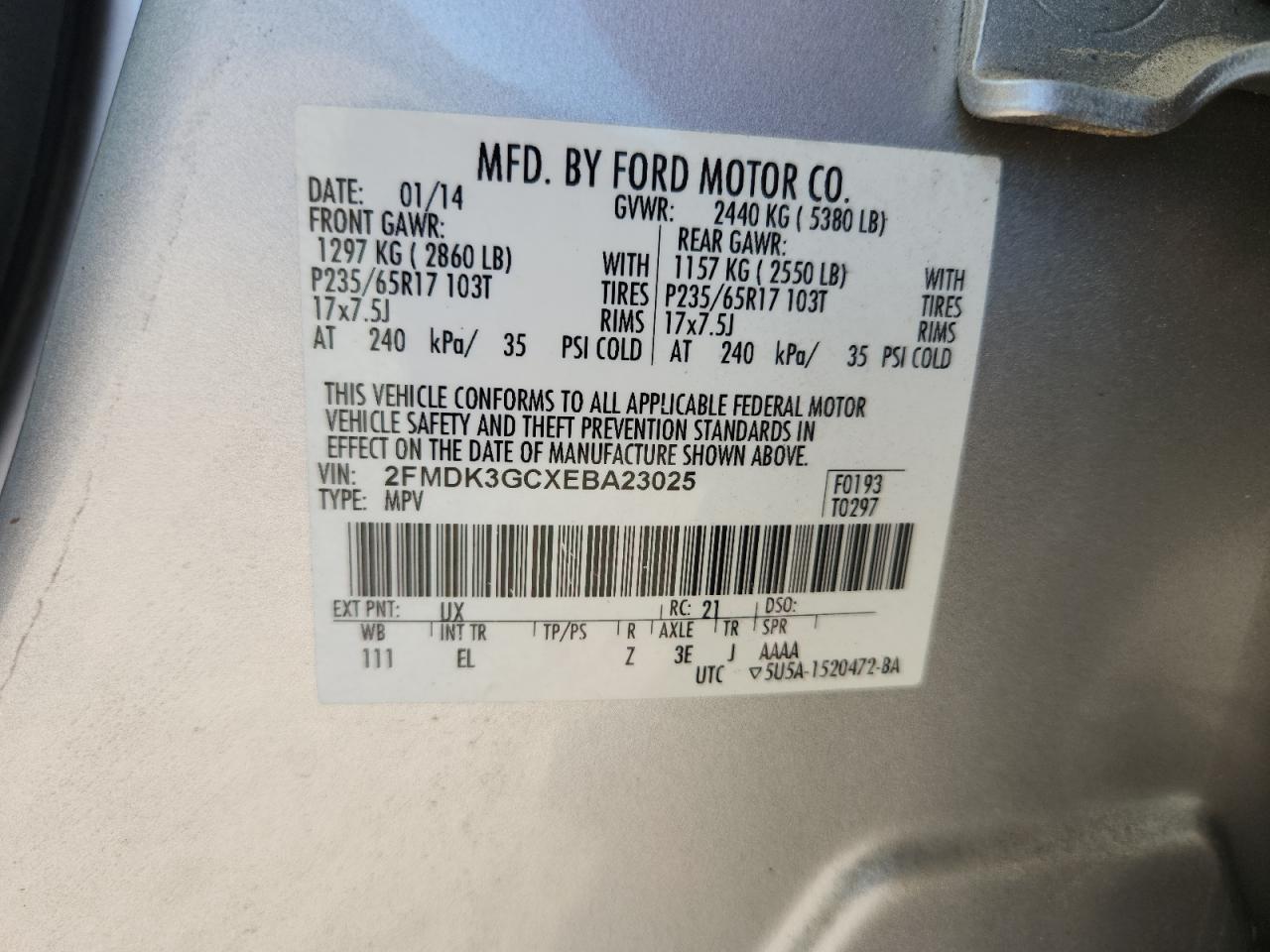 2014 Ford Edge Se VIN: 2FMDK3GCXEBA23025 Lot: 70667205