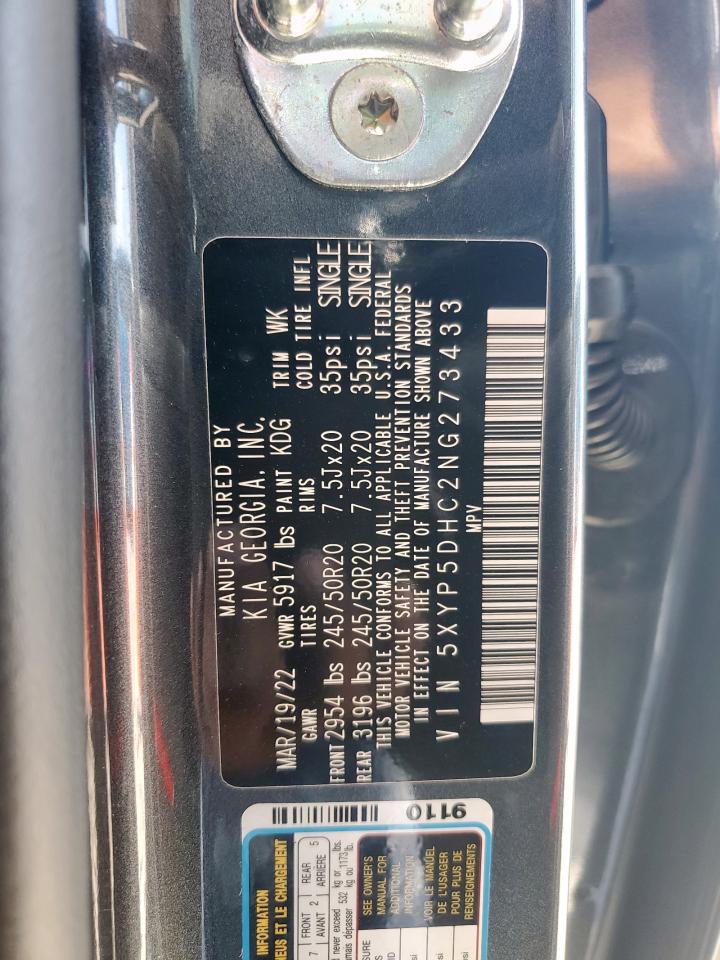 2022 Kia Telluride Sx VIN: 5XYP5DHC2NG273433 Lot: 68962245
