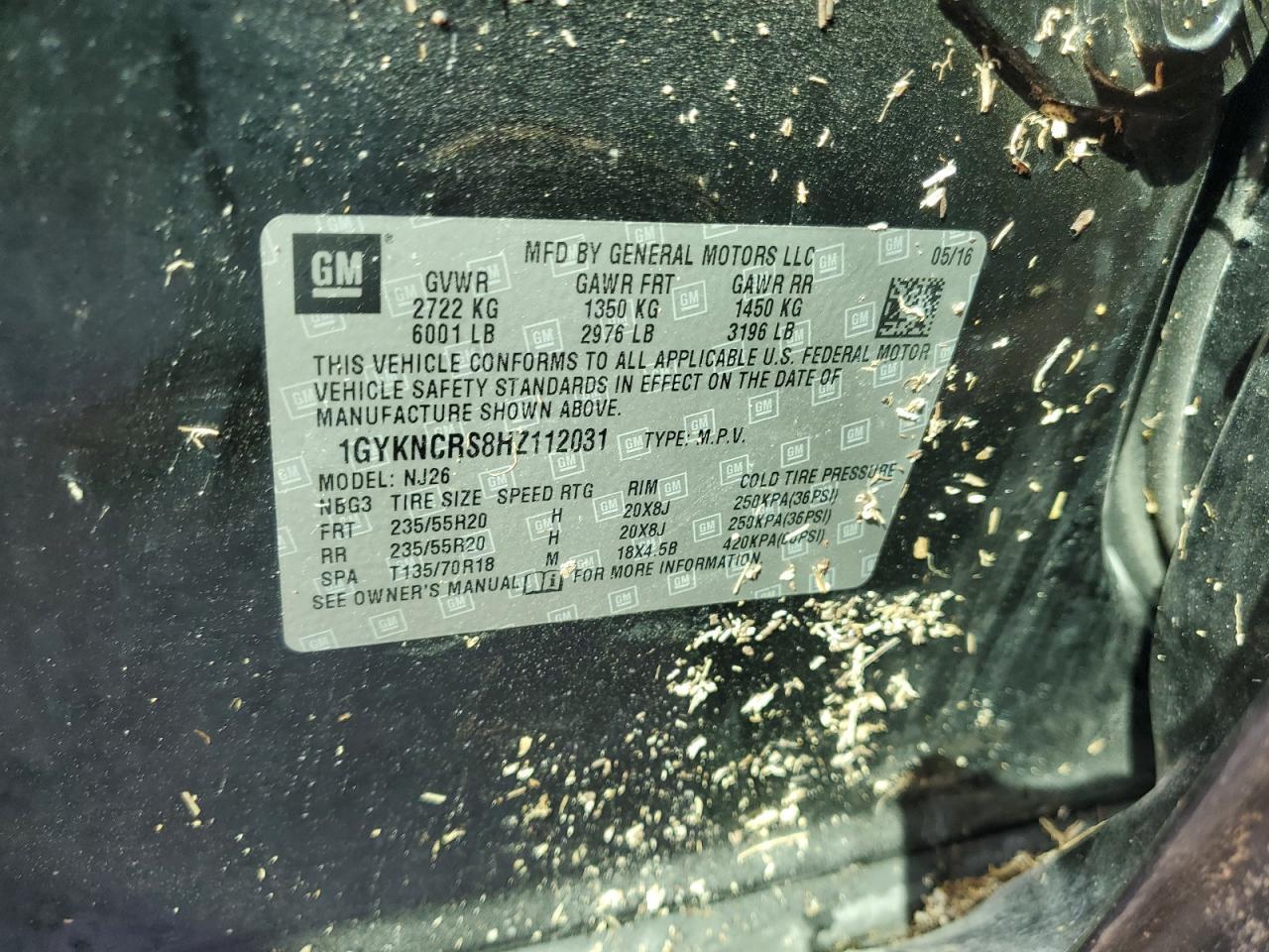 2017 Cadillac Xt5 Premium Luxury VIN: 1GYKNCRS8HZ112031 Lot: 68004055