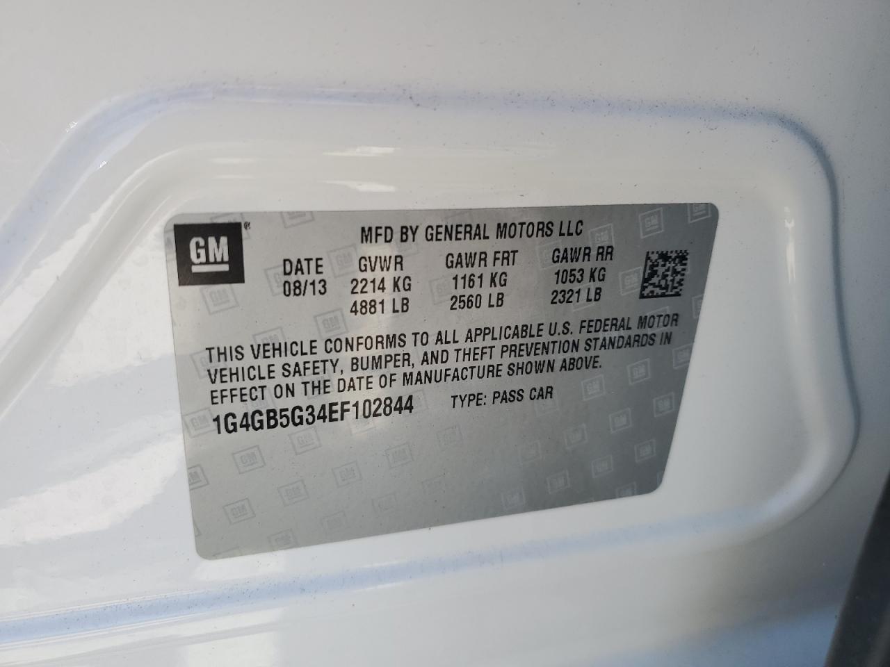 2014 Buick Lacrosse VIN: 1G4GB5G34EF102844 Lot: 67800915