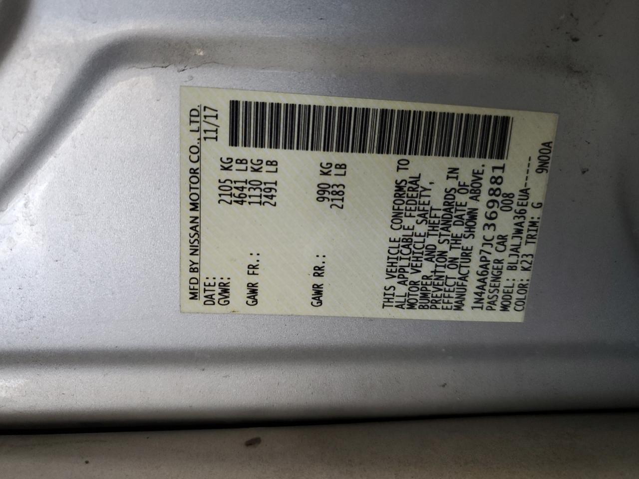 2018 Nissan Maxima 3.5S VIN: 1N4AA6AP7JC369881 Lot: 70080665