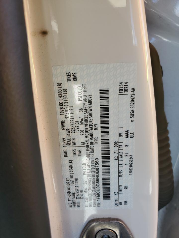 2022 Ford Escape Se VIN: 1FMCU0G66NUB87560 Lot: 69659165