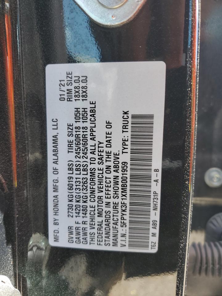 2021 Honda Ridgeline Sport VIN: 5FPYK3F1XMB001959 Lot: 70271495