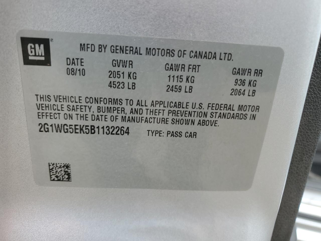 2011 Chevrolet Impala Lt VIN: 2G1WG5EK5B1132264 Lot: 68593415