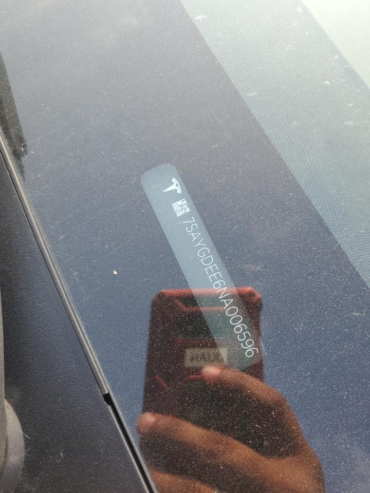 2022 Tesla Model Y VIN: 7SAYGDEE6NA006596 Lot: 69183935