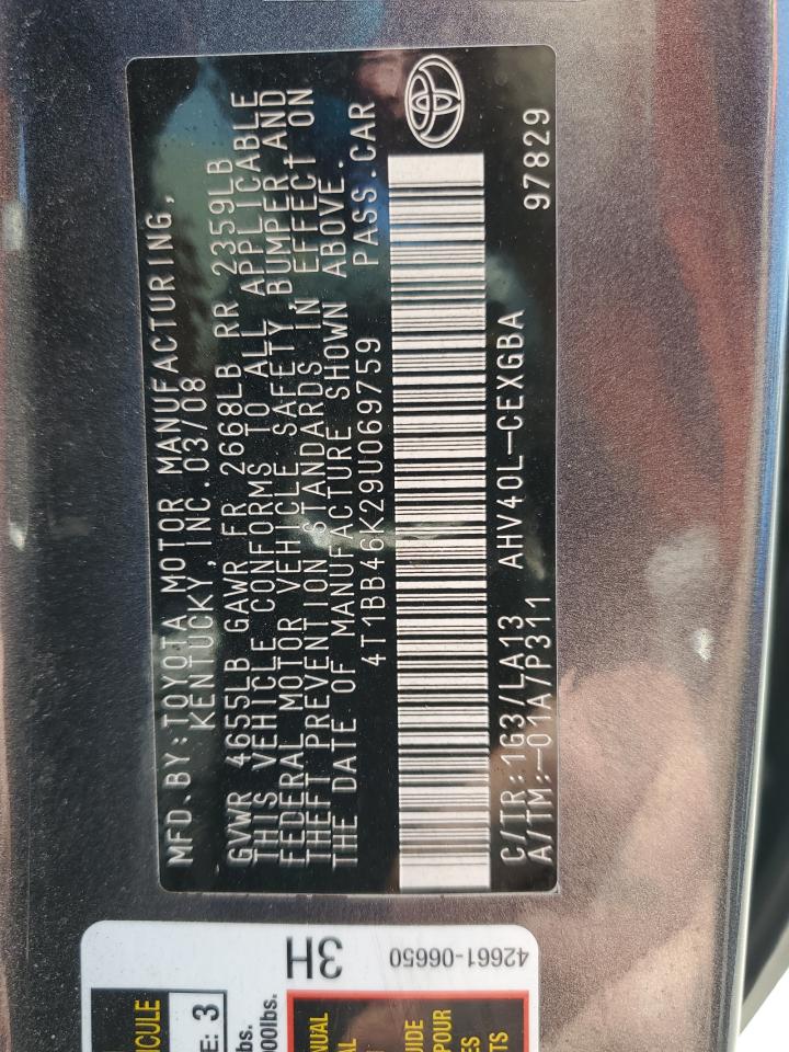 2009 Toyota Camry Hybrid VIN: 4T1BB46K29U069759 Lot: 70447065