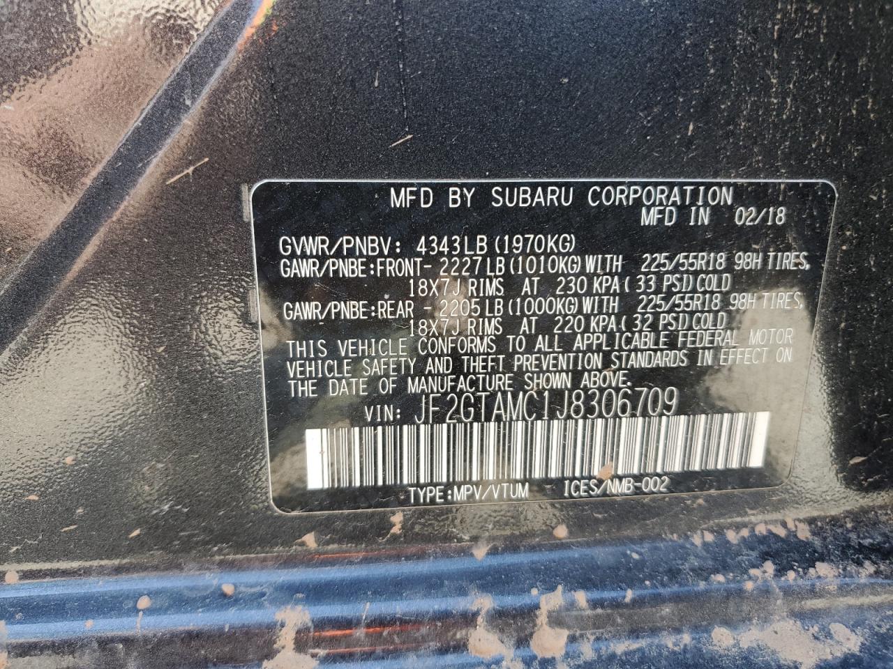 2018 Subaru Crosstrek Limited VIN: JF2GTAMC1J8306709 Lot: 69279855