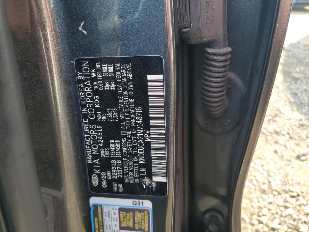 2021 Kia Seltos S VIN: KNDEUCA21M7148716 Lot: 68302395