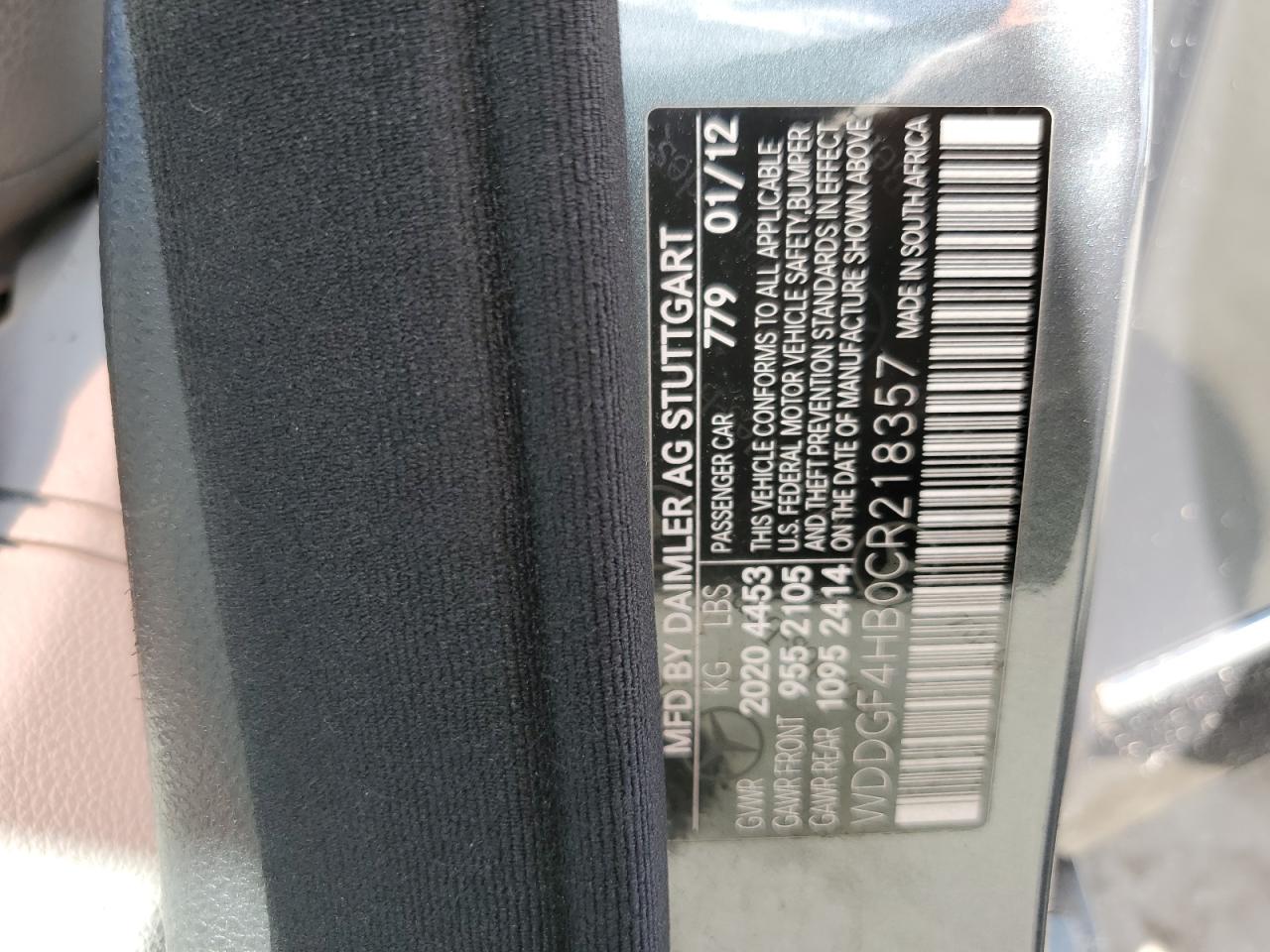 2012 Mercedes-Benz C 250 VIN: WDDGF4HB0CR218357 Lot: 69183135